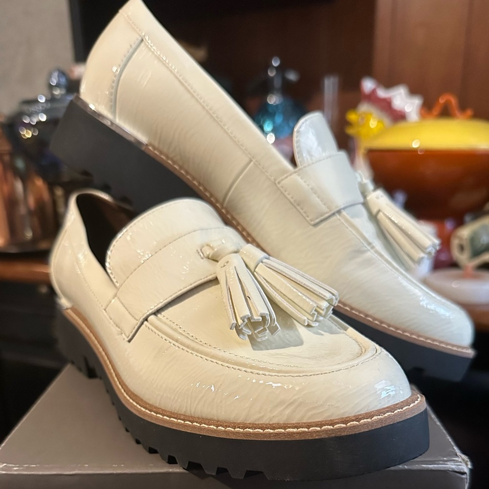 Franco Sarto Cream Tassel Loafers
